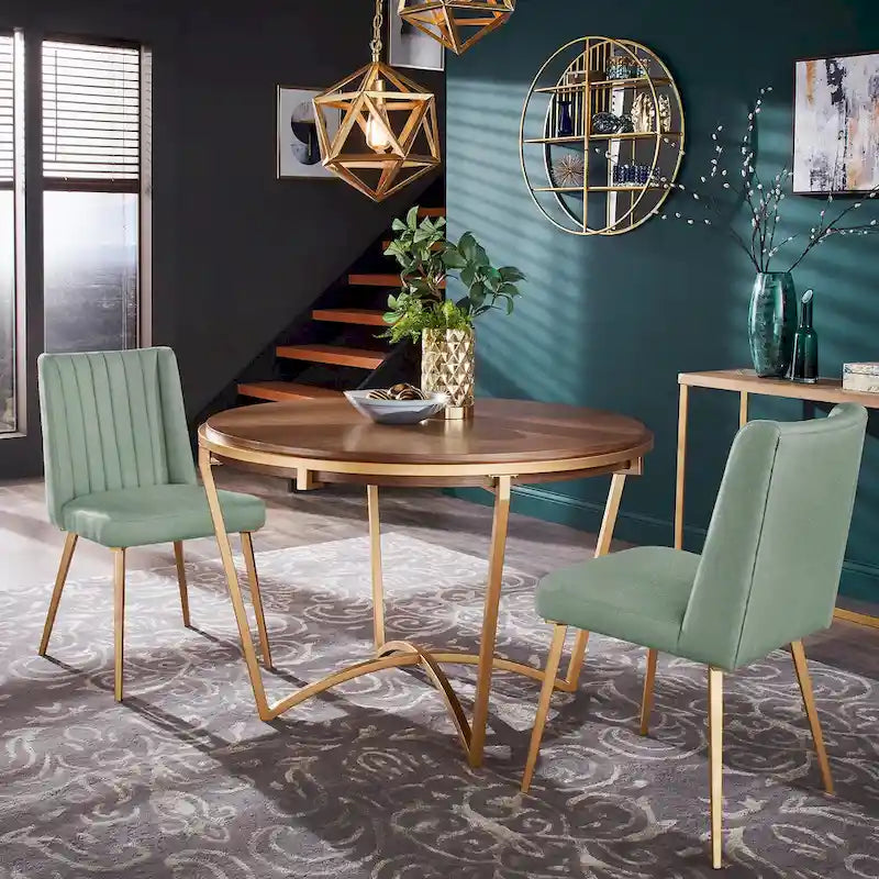 Silla de Comedor de Tela con Acabado Dorado (Juego de 2)