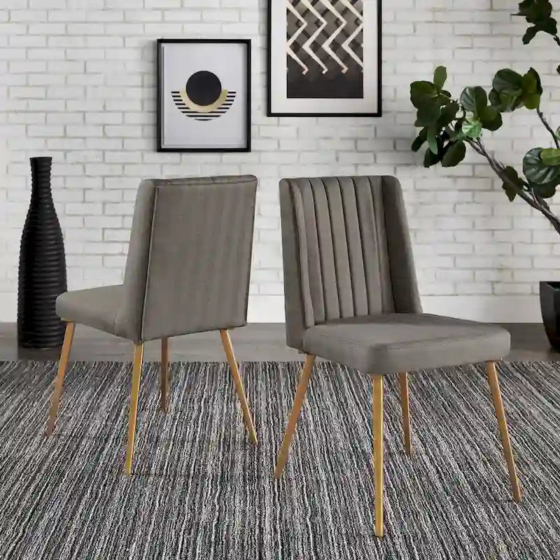 Silla de Comedor de Tela con Acabado Dorado (Juego de 2)