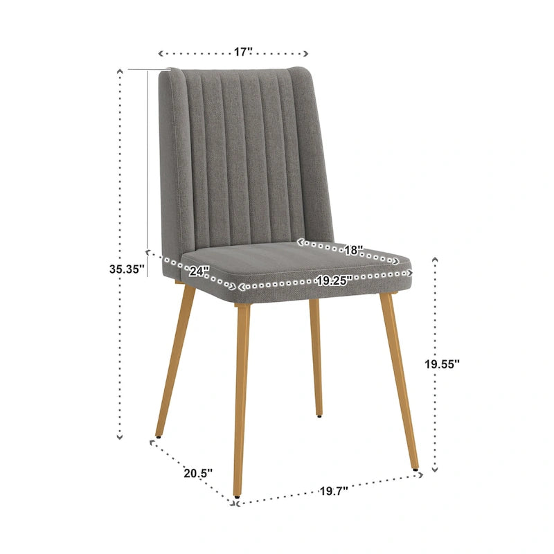 Silla de Comedor de Tela con Acabado Dorado (Juego de 2)