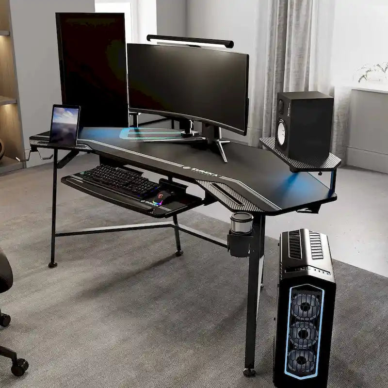 Escritorio de estudio y juego en forma de ala de 72" con bandeja para teclado