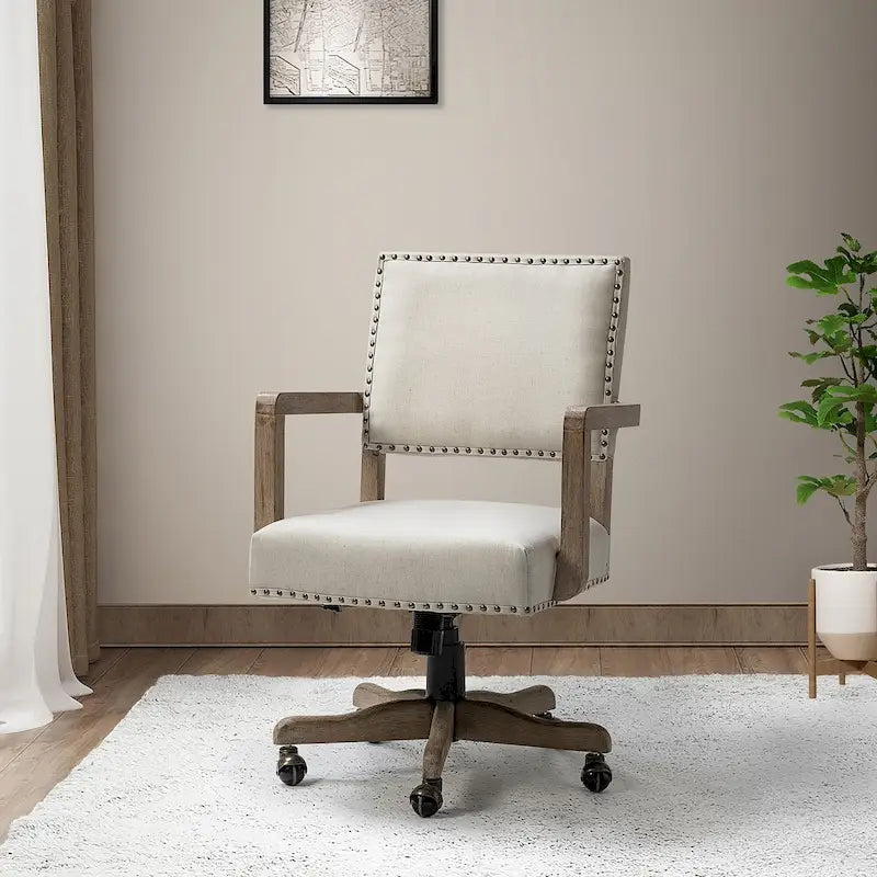 Silla de trabajo giratoria de altura ajustable con respaldo medio y ribete de tachuelas