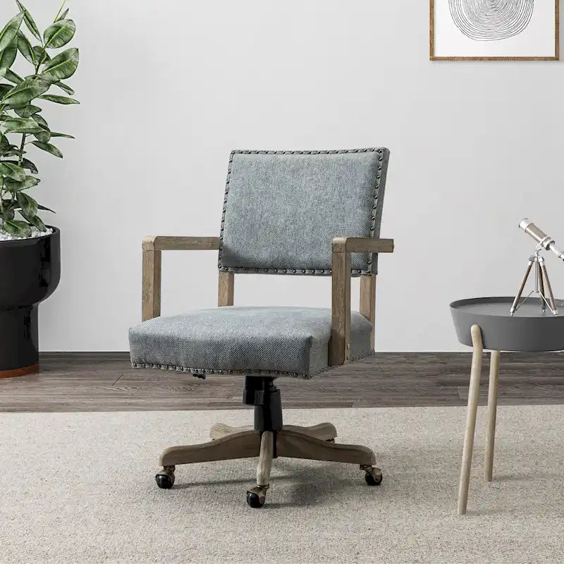 Silla de trabajo giratoria de altura ajustable con respaldo medio y ribete de tachuelas