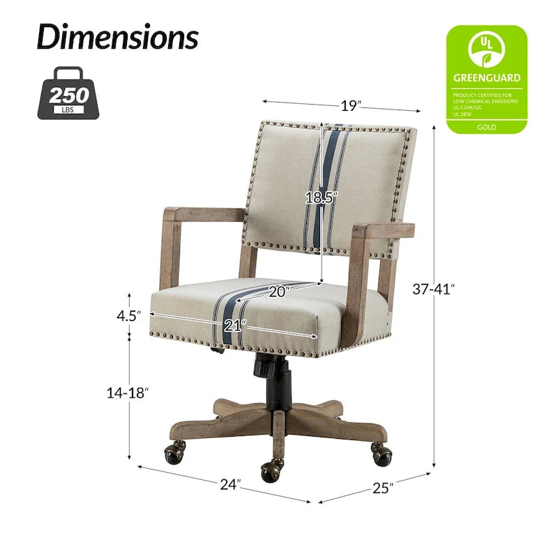 Silla de trabajo giratoria de altura ajustable con respaldo medio y ribete de tachuelas