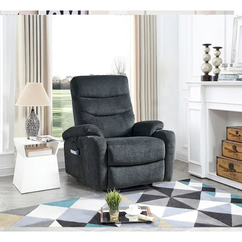 Sillón Reclinable Eléctrico con Elevador, Masaje y Calor – 3 Posiciones, Bolsillos Laterales, Portavasos, Carga USB