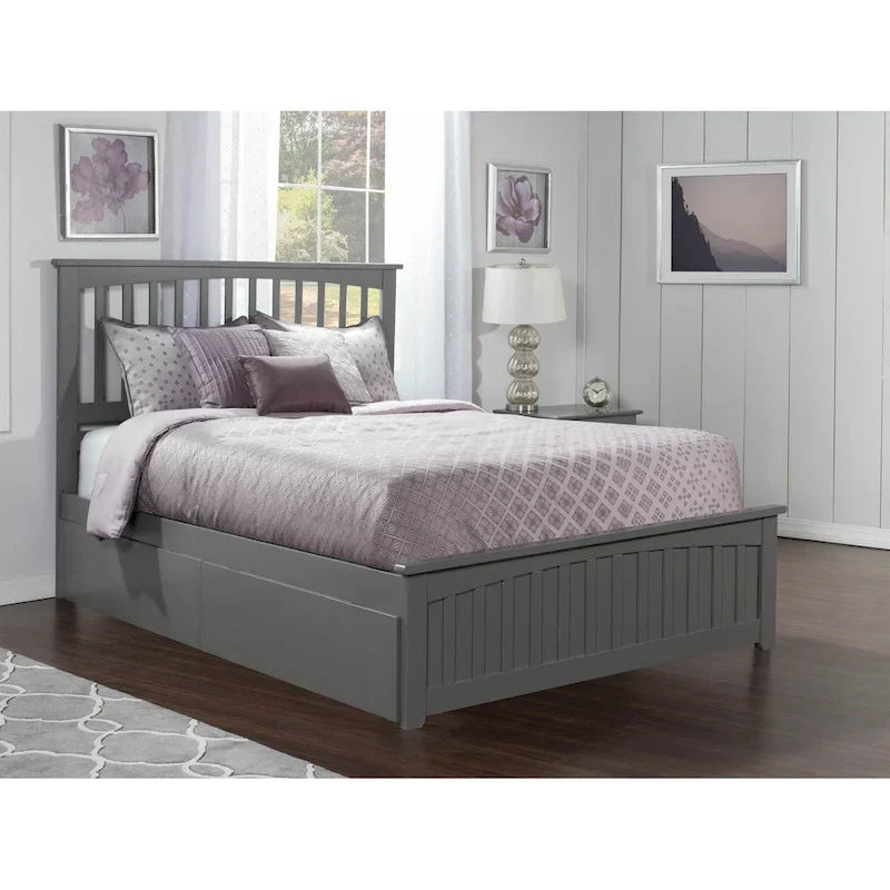 Cama Queen con Plataforma, Cabecero y 2 Cajones de Almacenamiento en Gris