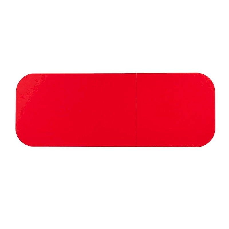 Mesa de costura plegable con ruedas color rojo rústico y estantes laterales