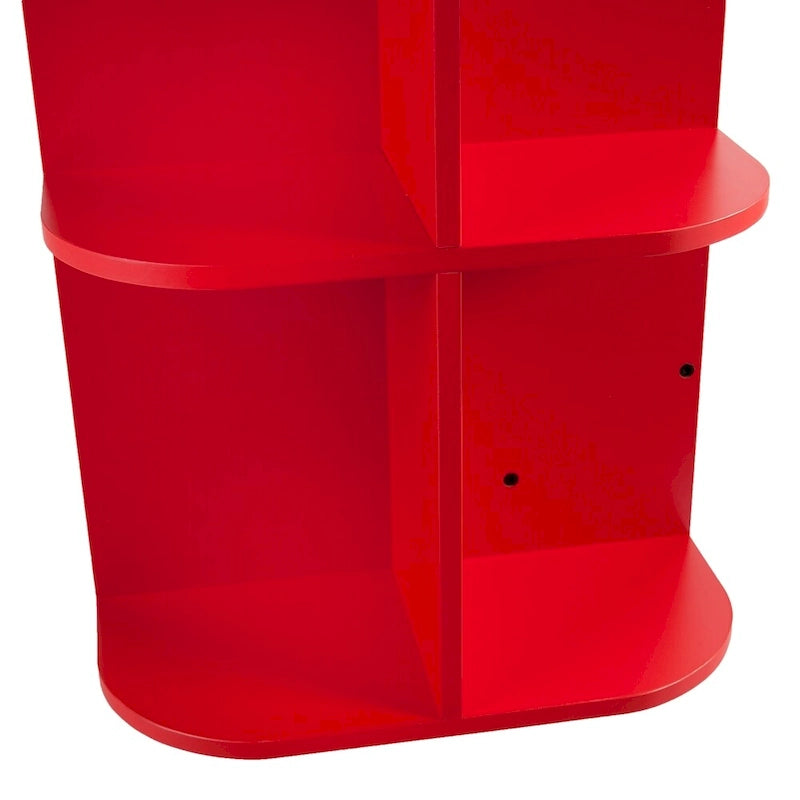 Mesa de costura plegable con ruedas color rojo rústico y estantes laterales