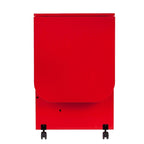 Mesa de costura plegable con ruedas color rojo rústico y estantes laterales