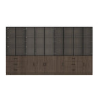 Armario modular de aleación de aluminio con vetas de madera e iluminación LED