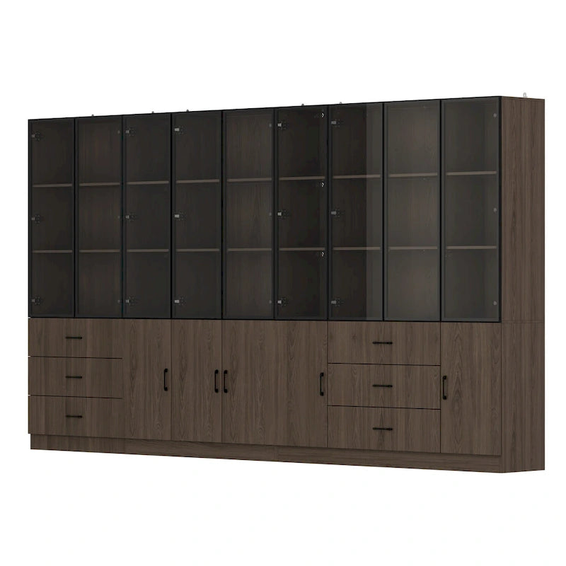 Armario modular de aleación de aluminio con vetas de madera e iluminación LED
