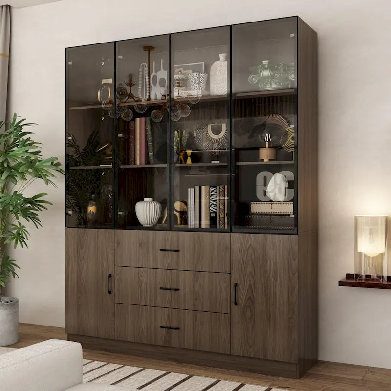 Armario modular de aleación de aluminio con vetas de madera e iluminación LED