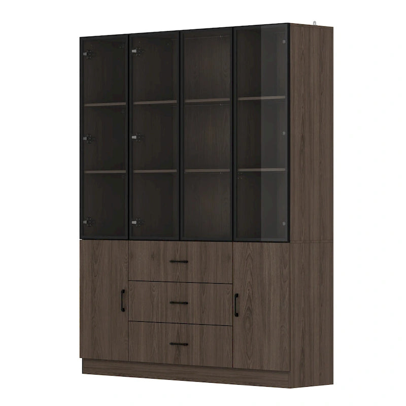 Armario modular de aleación de aluminio con vetas de madera e iluminación LED