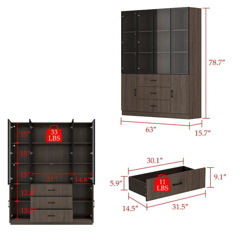 Armario modular de aleación de aluminio con vetas de madera e iluminación LED