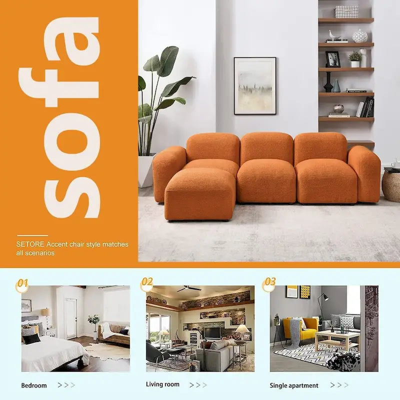 Sofá seccional modular en forma de L con chaise longue, 3 plazas