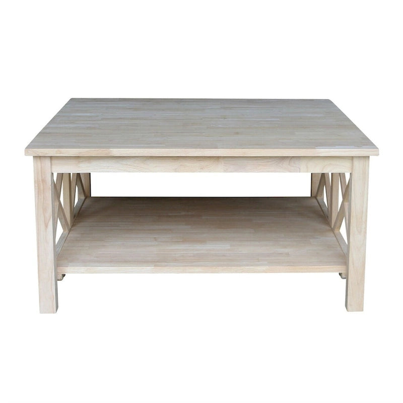 Mesa de centro cuadrada de madera maciza con estante inferior, 36 ancho x 36 fondo x 18 alto pulg.