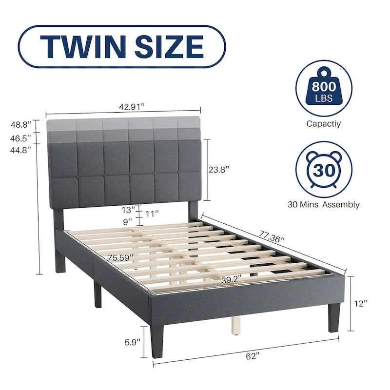 Base de cama tapizada con cabecero – Individual/Matrimonial/Queen