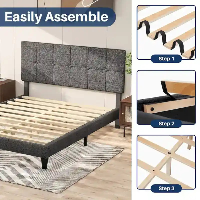 Base de cama tapizada con cabecero – Individual/Matrimonial/Queen