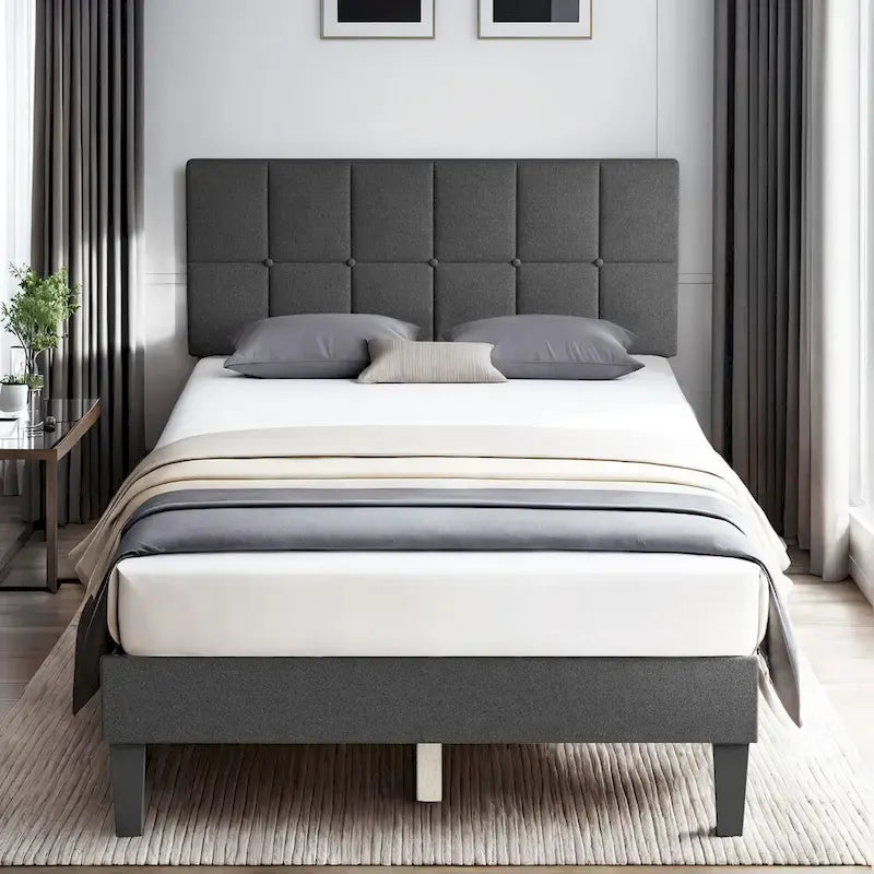 Base de cama tapizada con cabecero – Individual/Matrimonial/Queen
