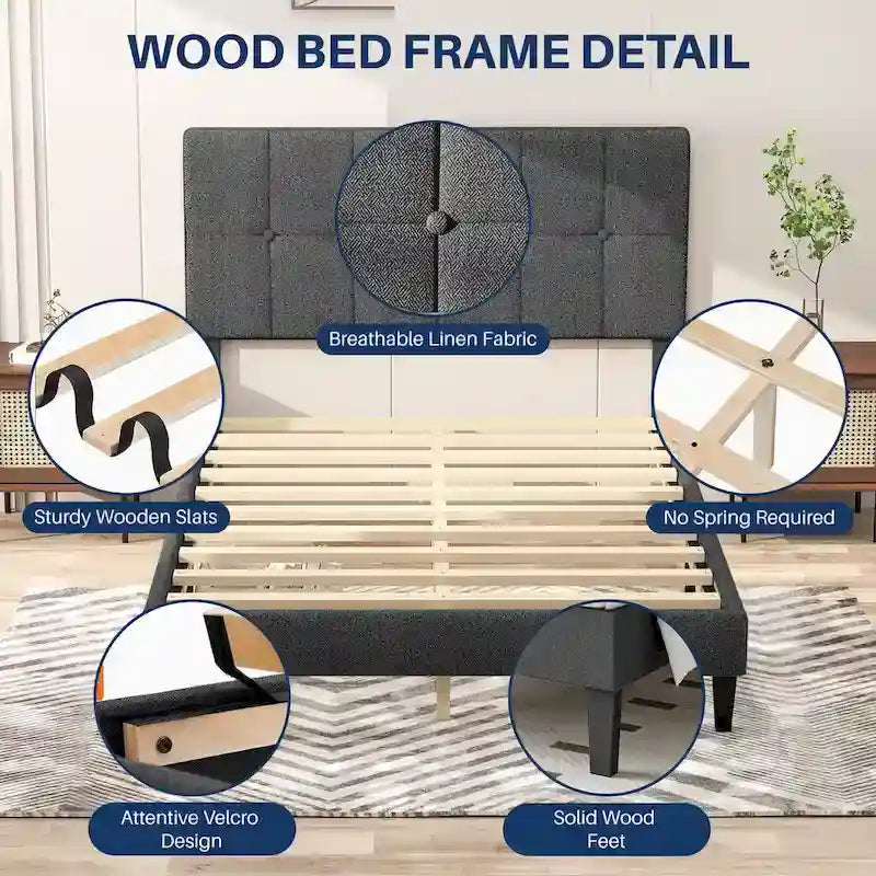 Base de cama tapizada con cabecero – Individual/Matrimonial/Queen