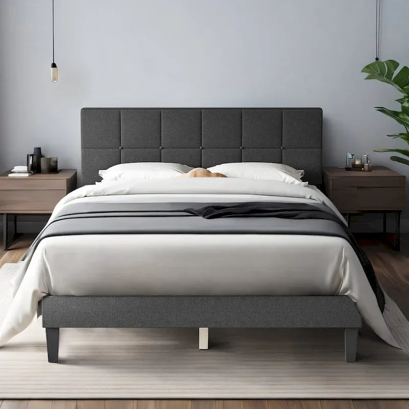 Base de cama tapizada con cabecero – Individual/Matrimonial/Queen