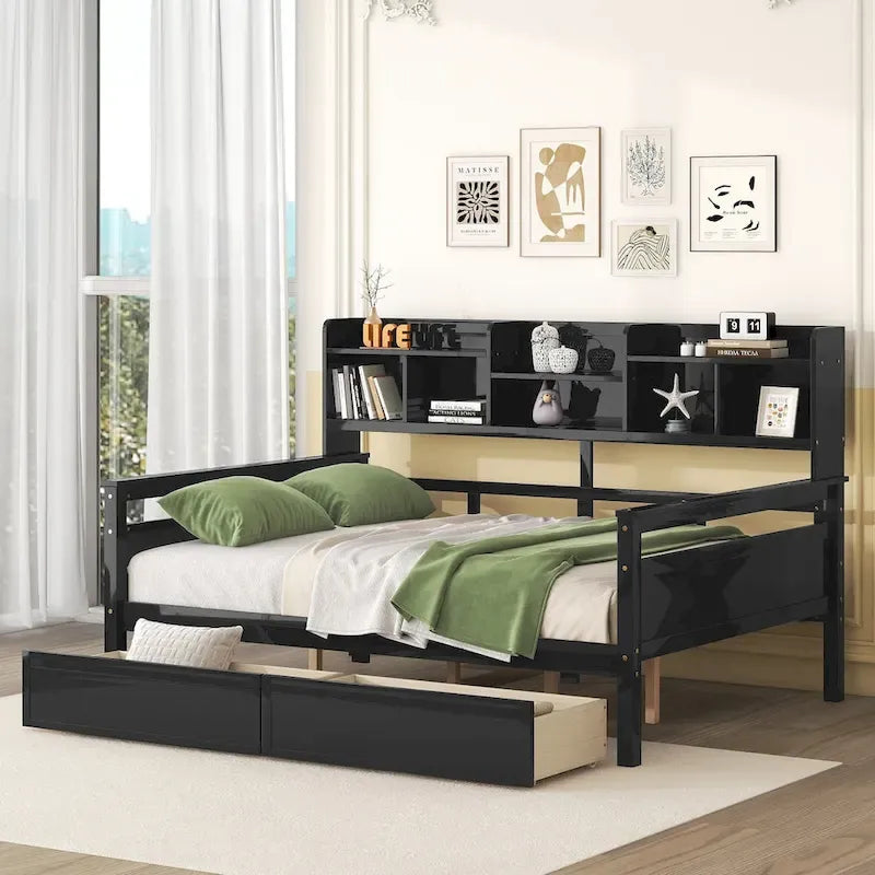 Cama nido doble con cajones de almacenamiento y estante de noche