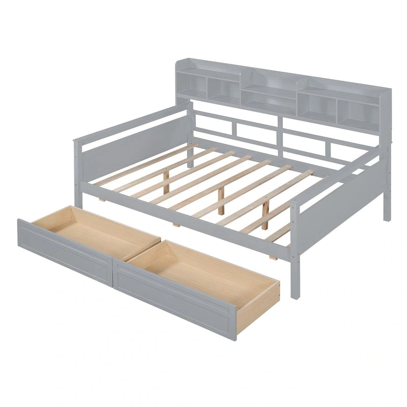 Cama nido doble con cajones de almacenamiento y estante de noche