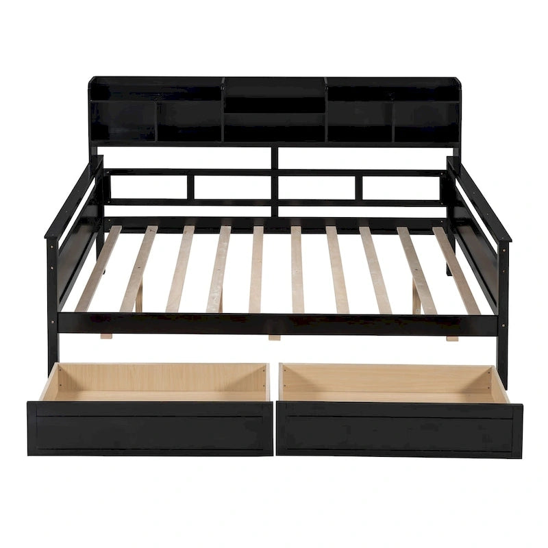 Cama nido doble con cajones de almacenamiento y estante de noche