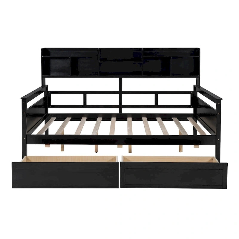 Cama nido doble con cajones de almacenamiento y estante de noche