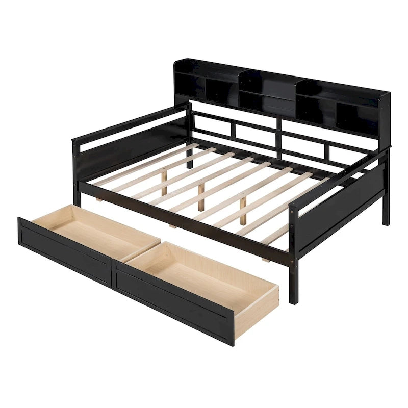 Cama nido doble con cajones de almacenamiento y estante de noche
