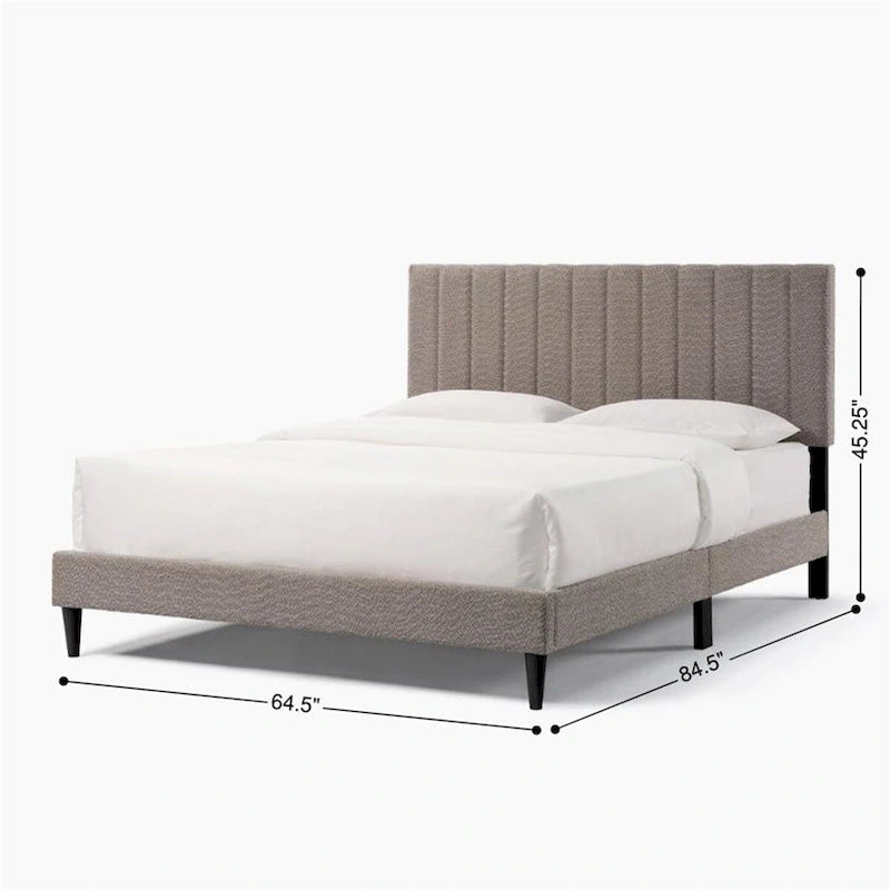 Cama con plataforma tapizada tamaño queen con cabecera capitoné