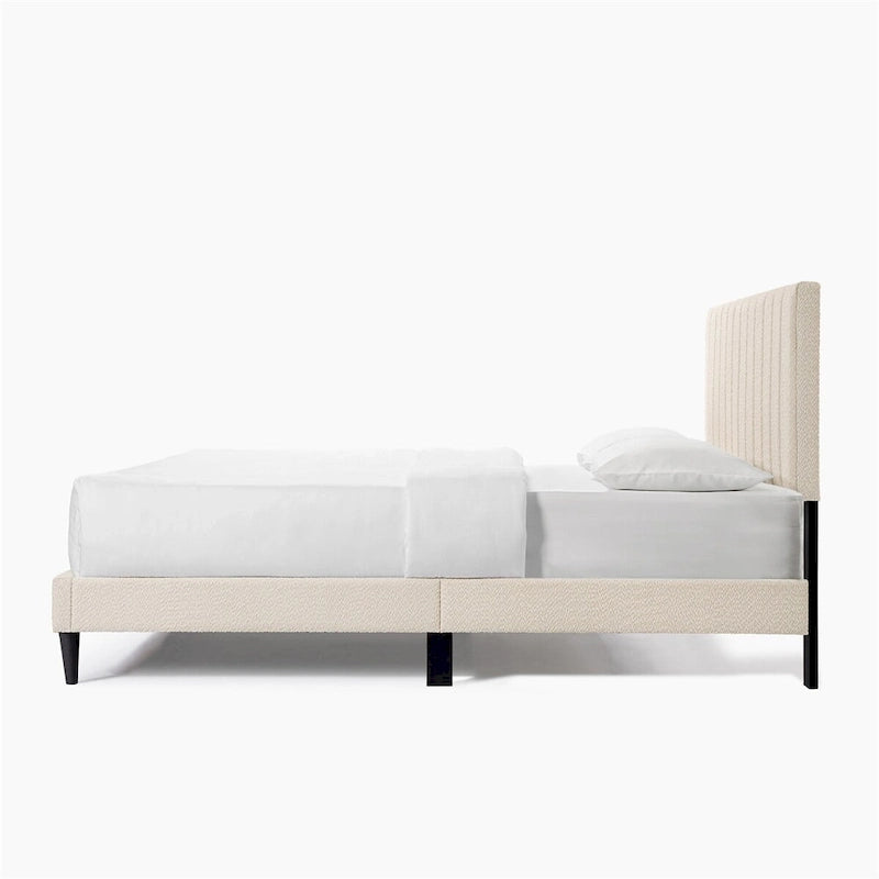 Cama con plataforma tapizada tamaño queen con cabecera capitoné