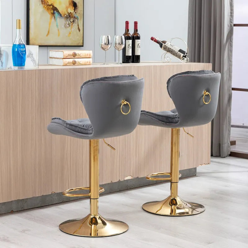 Juego de 2 taburetes de bar ajustables sin brazos tapizados con reposapiés