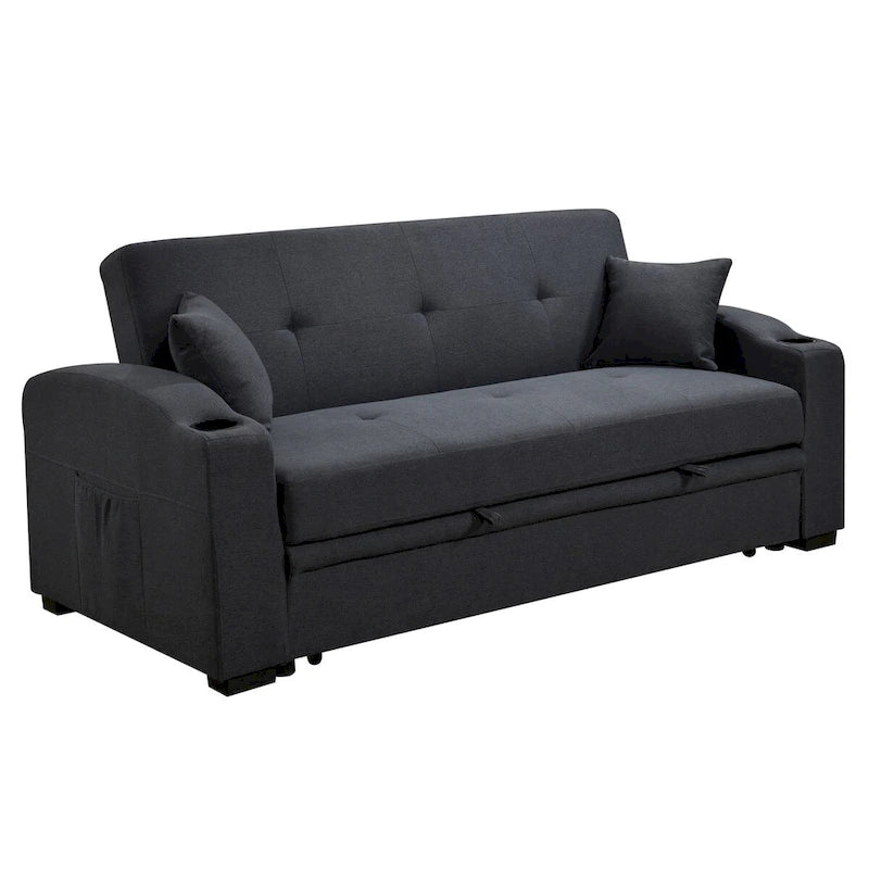 Sofá Cama con Respaldo Reclinable, Portavasos y Almohadas