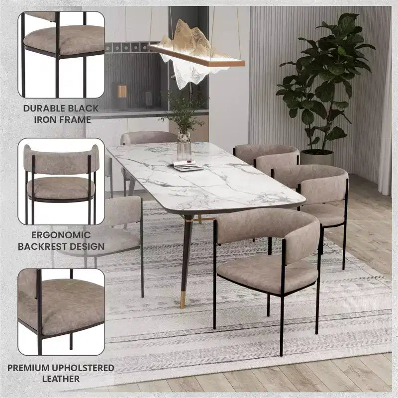 LeisureMod Juego de 2 sillas de comedor tapizadas con diseño de respaldo abierto, estructura de hierro con recubrimiento en polvo, Colección Cyril para comedor, cocina, bistró, cafetería