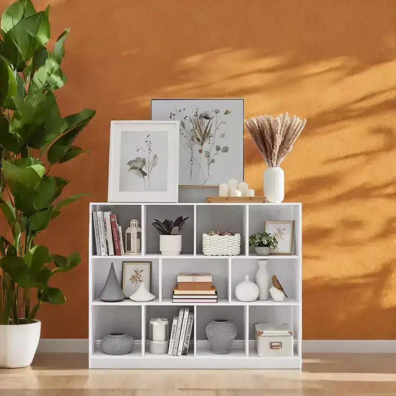 Estantería cúbica, mueble de almacenamiento independiente con 11 compartimentos abiertos