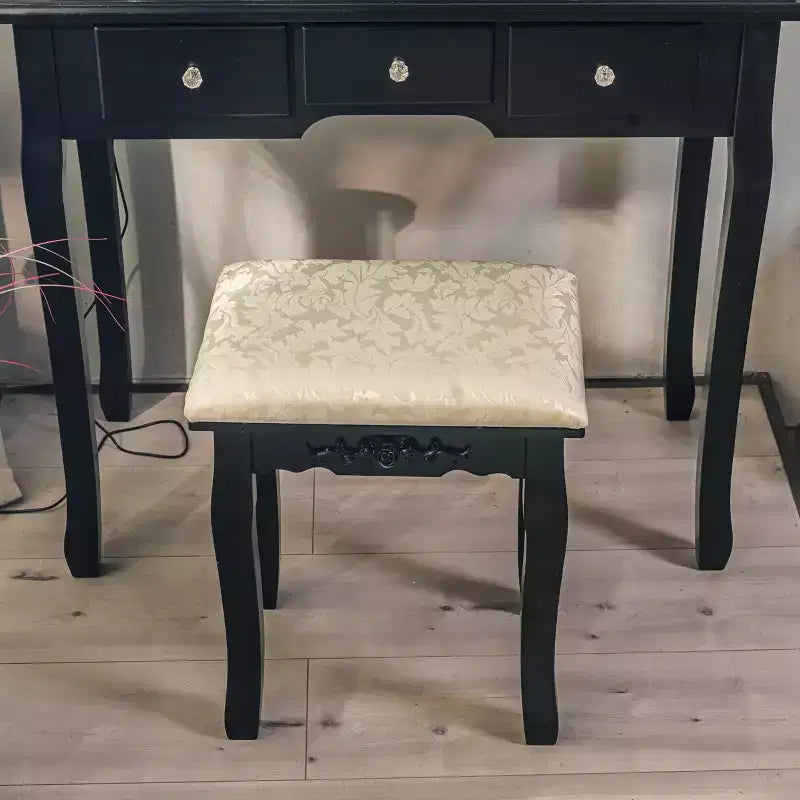 Tocador de maquillaje moderno, juego de tocador para niñas con espejo iluminado y taburete acolchado