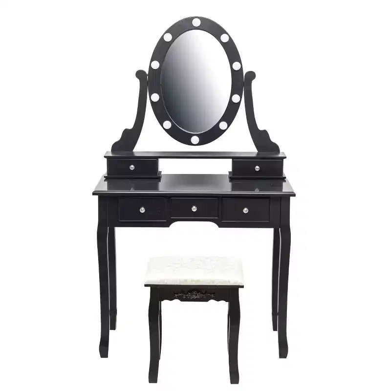 Tocador de maquillaje moderno, juego de tocador para niñas con espejo iluminado y taburete acolchado