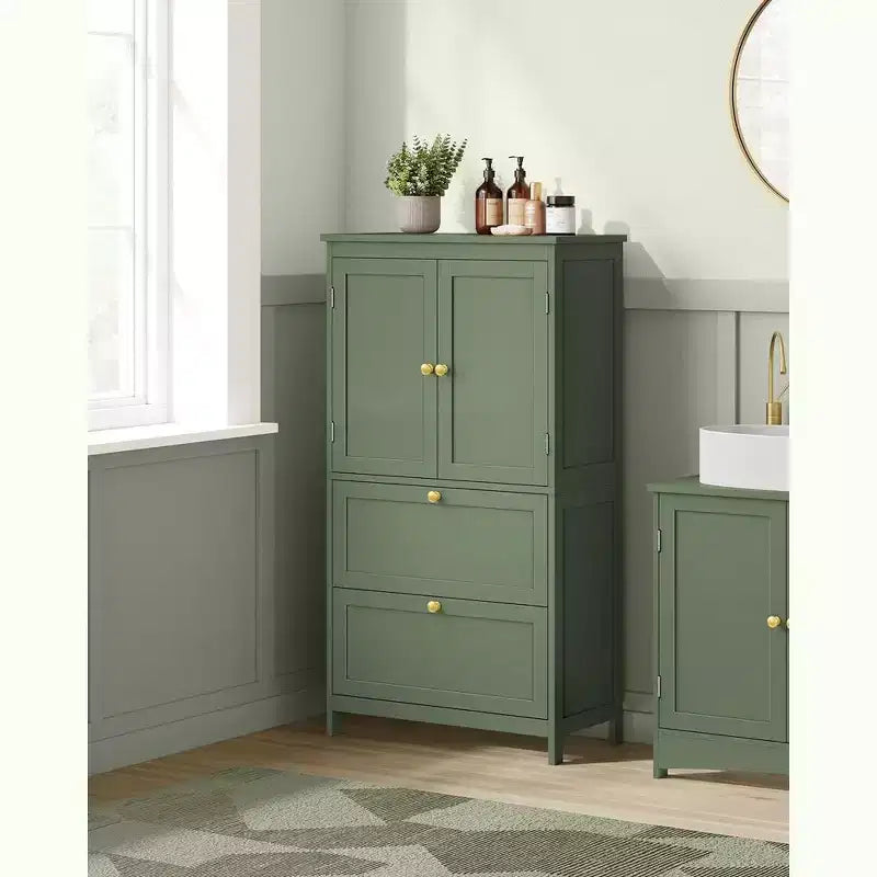 VASAGLE Armario de suelo para baño, Mueble de almacenamiento de baño, Armario independiente con 2 cajones y 2 puertas