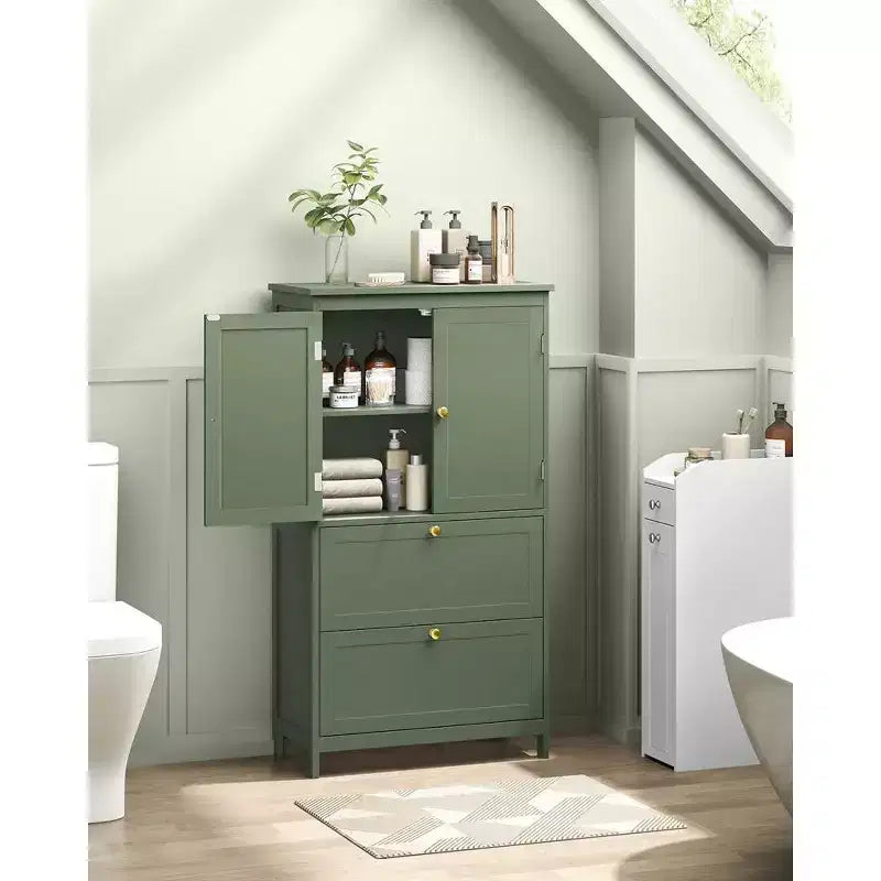 VASAGLE Armario de suelo para baño, Mueble de almacenamiento de baño, Armario independiente con 2 cajones y 2 puertas