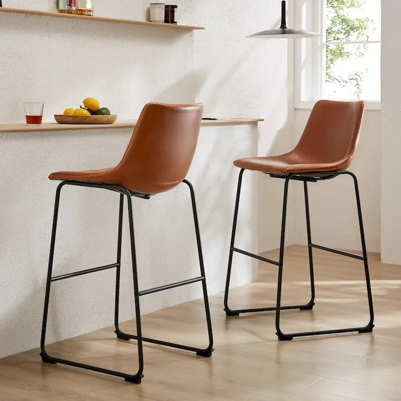 Juego de 2 taburetes de bar de altura de mostrador con asiento de piel sintética