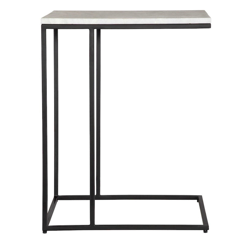 Mesa auxiliar de metal negro y mármol blanco