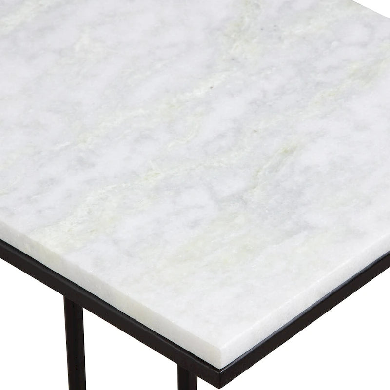 Mesa auxiliar de metal negro y mármol blanco