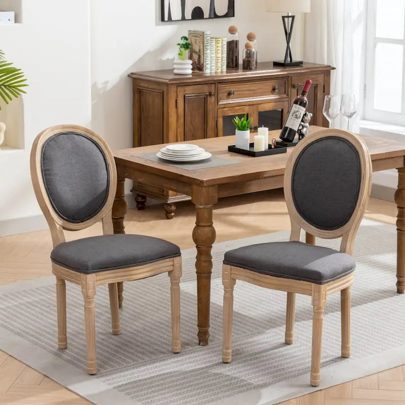 Sillas de comedor de madera maciza con tapizado de lino, juego de 2