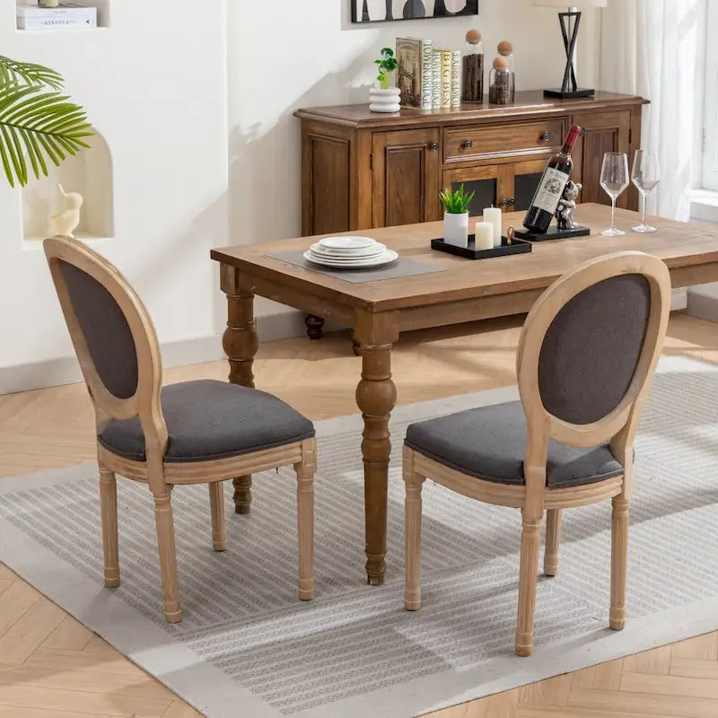 Sillas de comedor de madera maciza con tapizado de lino, juego de 2