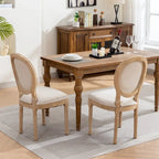 Sillas de comedor de madera maciza con tapizado de lino, juego de 2