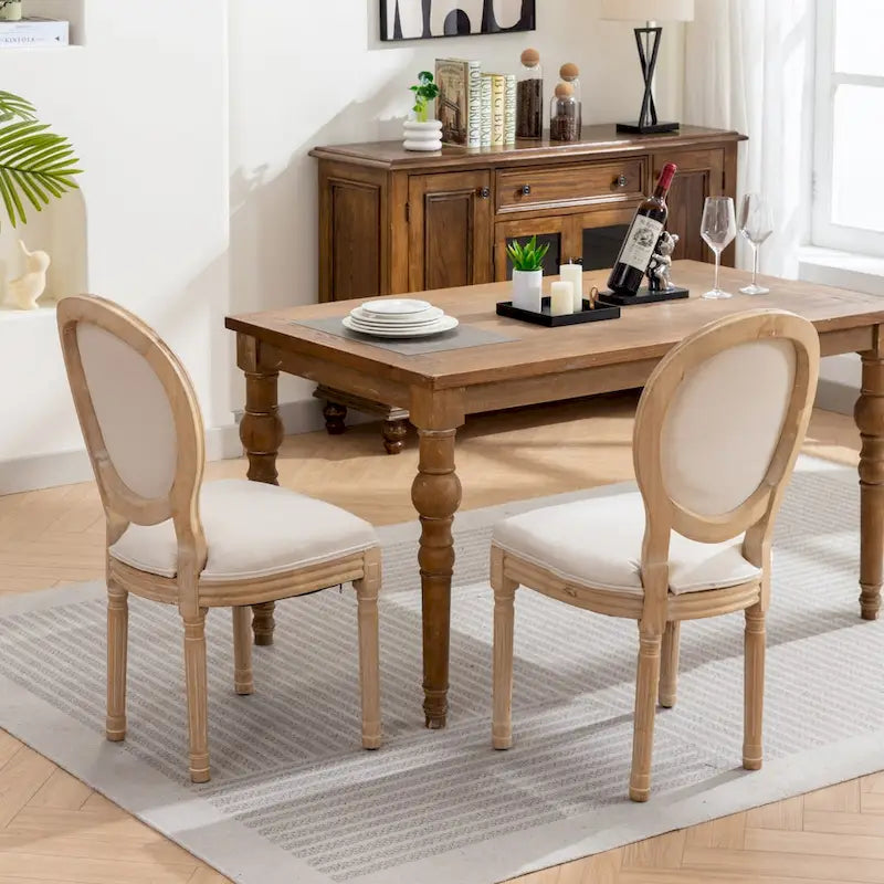 Sillas de comedor de madera maciza con tapizado de lino, juego de 2
