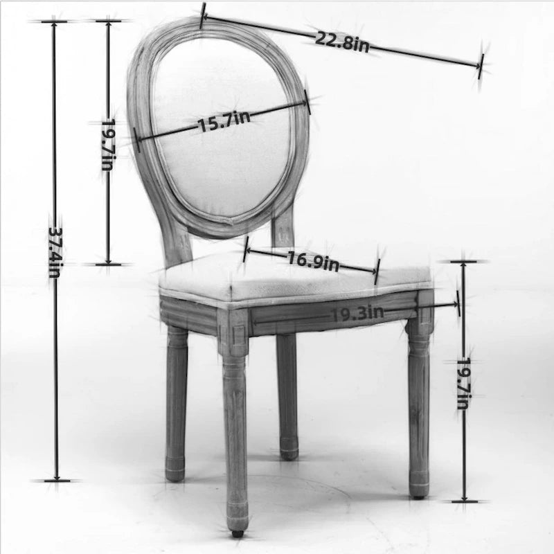Sillas de comedor de madera maciza con tapizado de lino, juego de 2