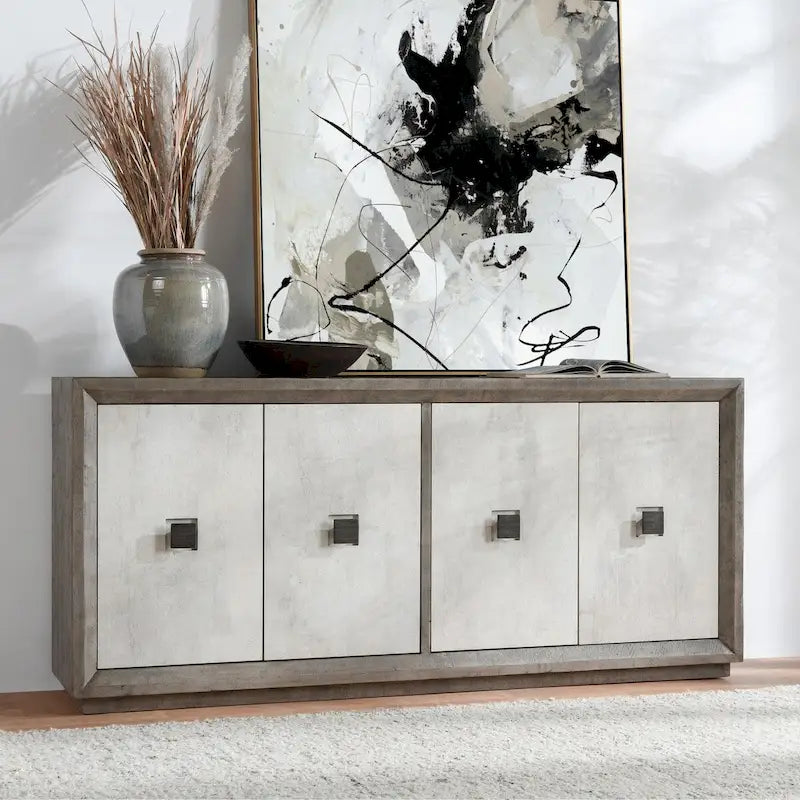Aparador buffet gris envejecido de 80" con puertas laminadas de hormigón