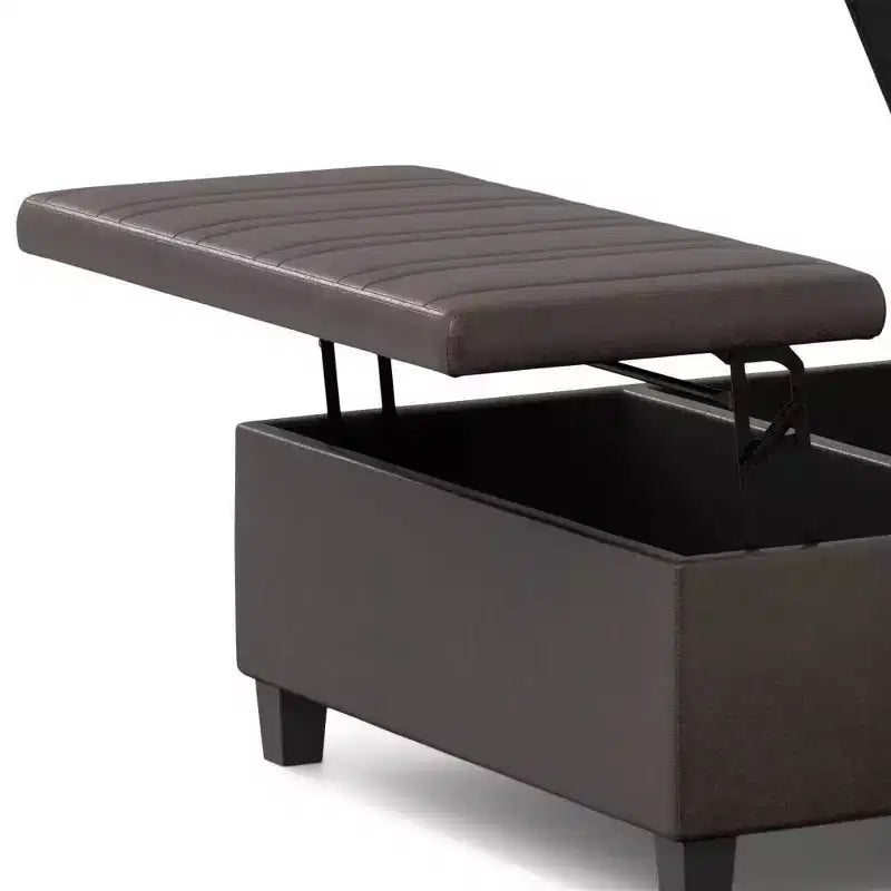 WyndenHall Tyler Mesa de centro otomana de almacenamiento de piel sintética desgastada, con tapa elevable, marco de madera de caucho