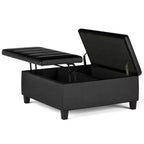 WyndenHall Tyler Mesa de centro otomana de almacenamiento de piel sintética desgastada, con tapa elevable, marco de madera de caucho